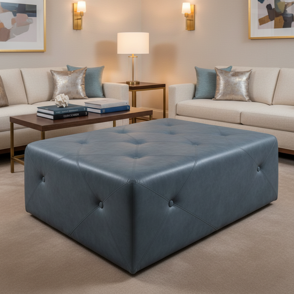 Aragon - Deepwater Performance Vinyl Upholstered Ottoman | Architectural Fabrics