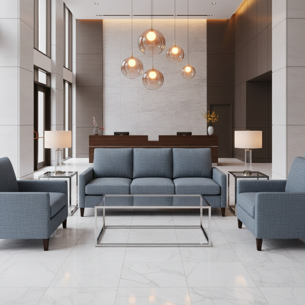 Fine Woven Texture Slate Blue Upholstered Sofa | Architectural Fabrics