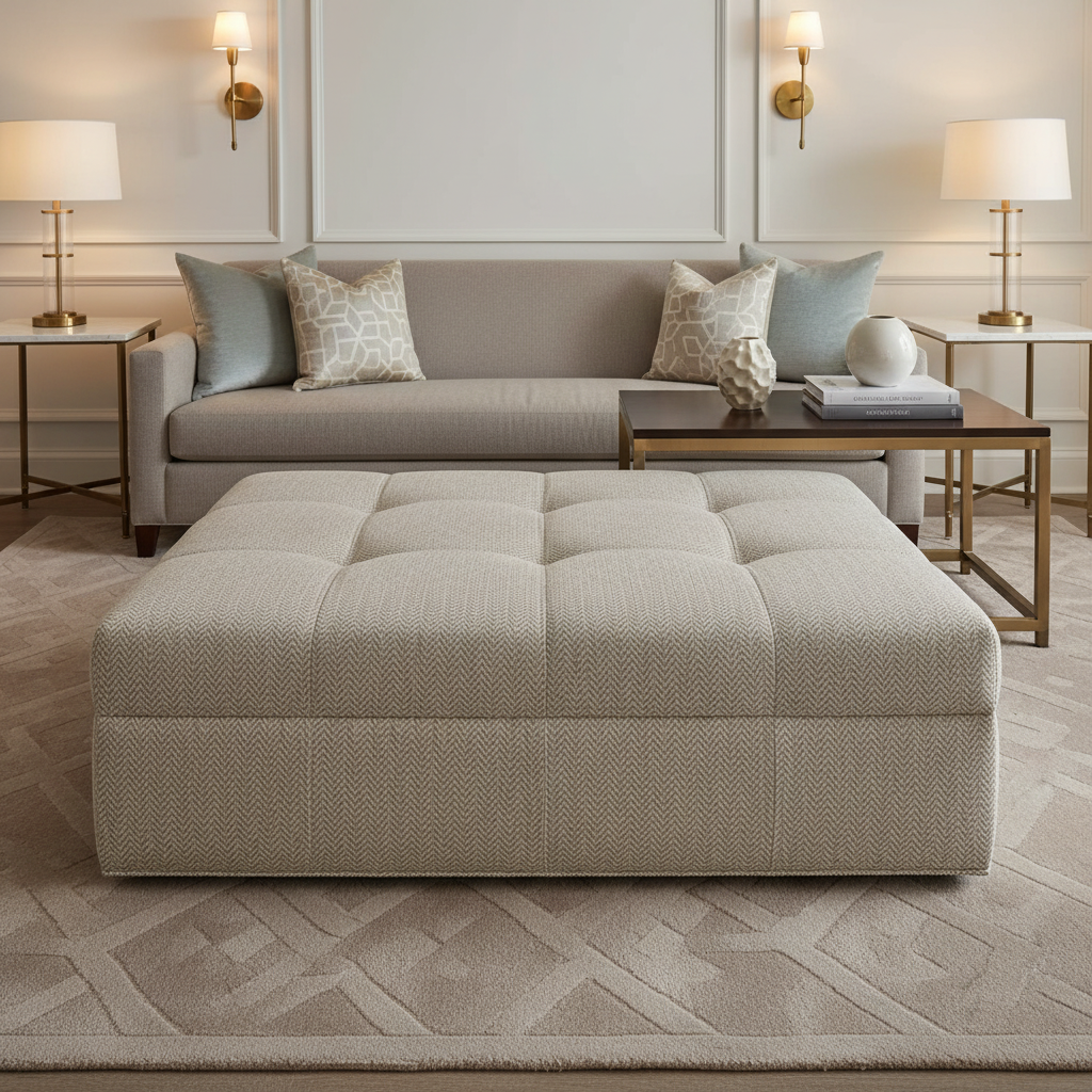 Salt Island - Oyster Upholstered Ottoman | Architectural Fabrics