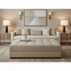 Brushed Linen Weave Natural Linen Upholstered Ottoman | Architectural Fabrics