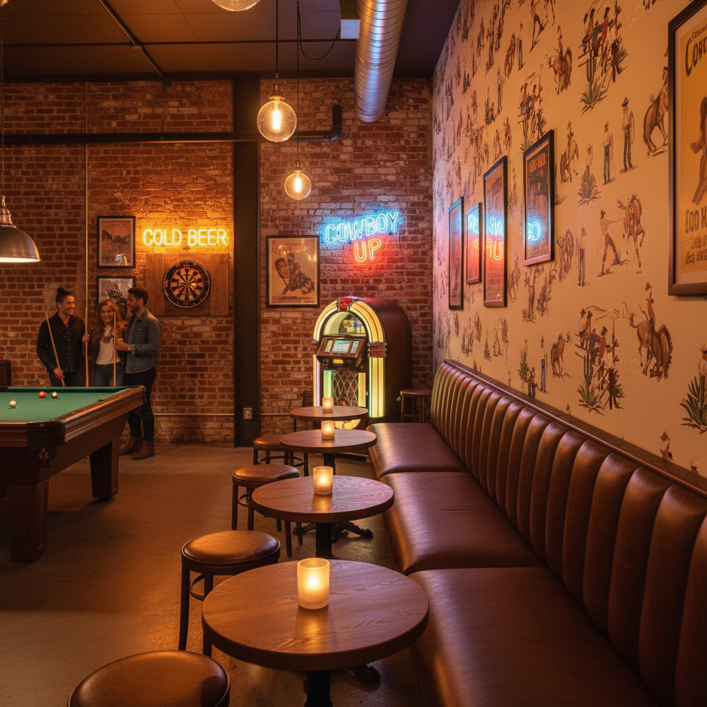 The Original Yeeha 1950's Cowboy Retro | Architectural Wallcoverings - Retro Western Lounge Room Setting
