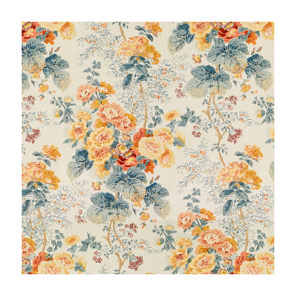 Samples and Purchasing available for Hollyhock Hdb - Apricot/Lake Multi By Lee Jofa |  | Botanical & Floral Multipurpose Print at Designer Wallcoverings and Fabrics