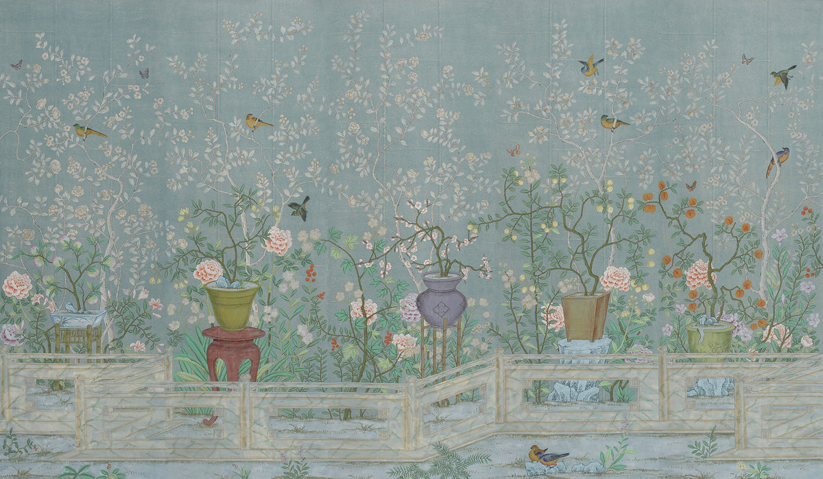 Temple Newsam — Standard colourway on Blue Grey India tea paper