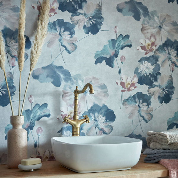 Water Lilies - Blue Dusk Wallcovering | 1838 Wallcoverings