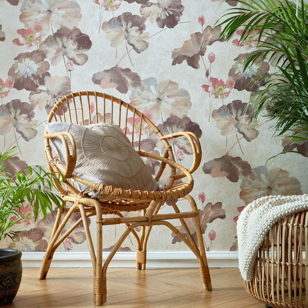 Water Lilies Caramel - Cream Wallcovering | 1838 Wallcoverings