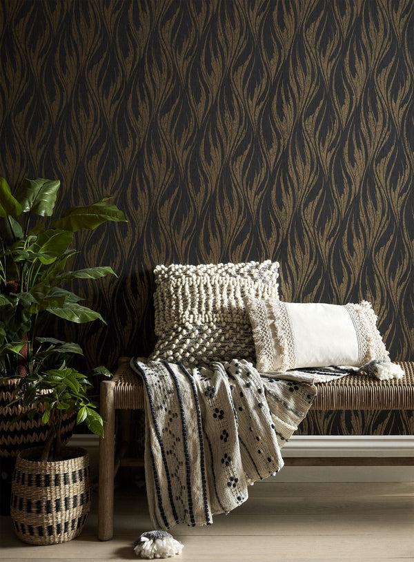 Ripple Bracken Gold and - Black Wallcovering | 1838 Wallcoverings