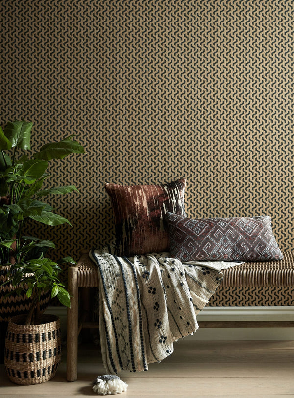 Rattan Bracken Gold and - Black Wallcovering | 1838 Wallcoverings