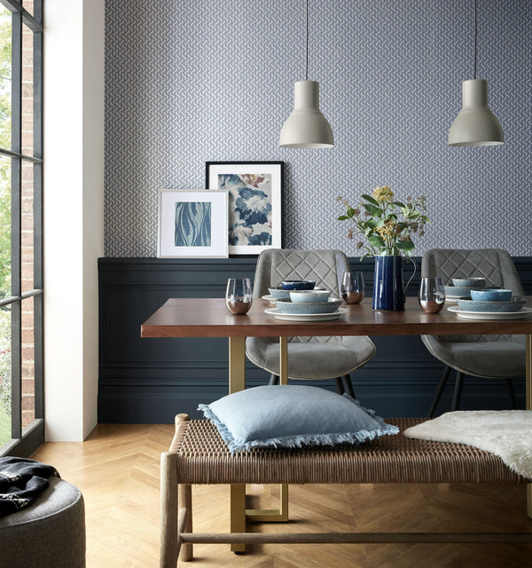 Rattan Blue Dusk - Silver Wallcovering | 1838 Wallcoverings