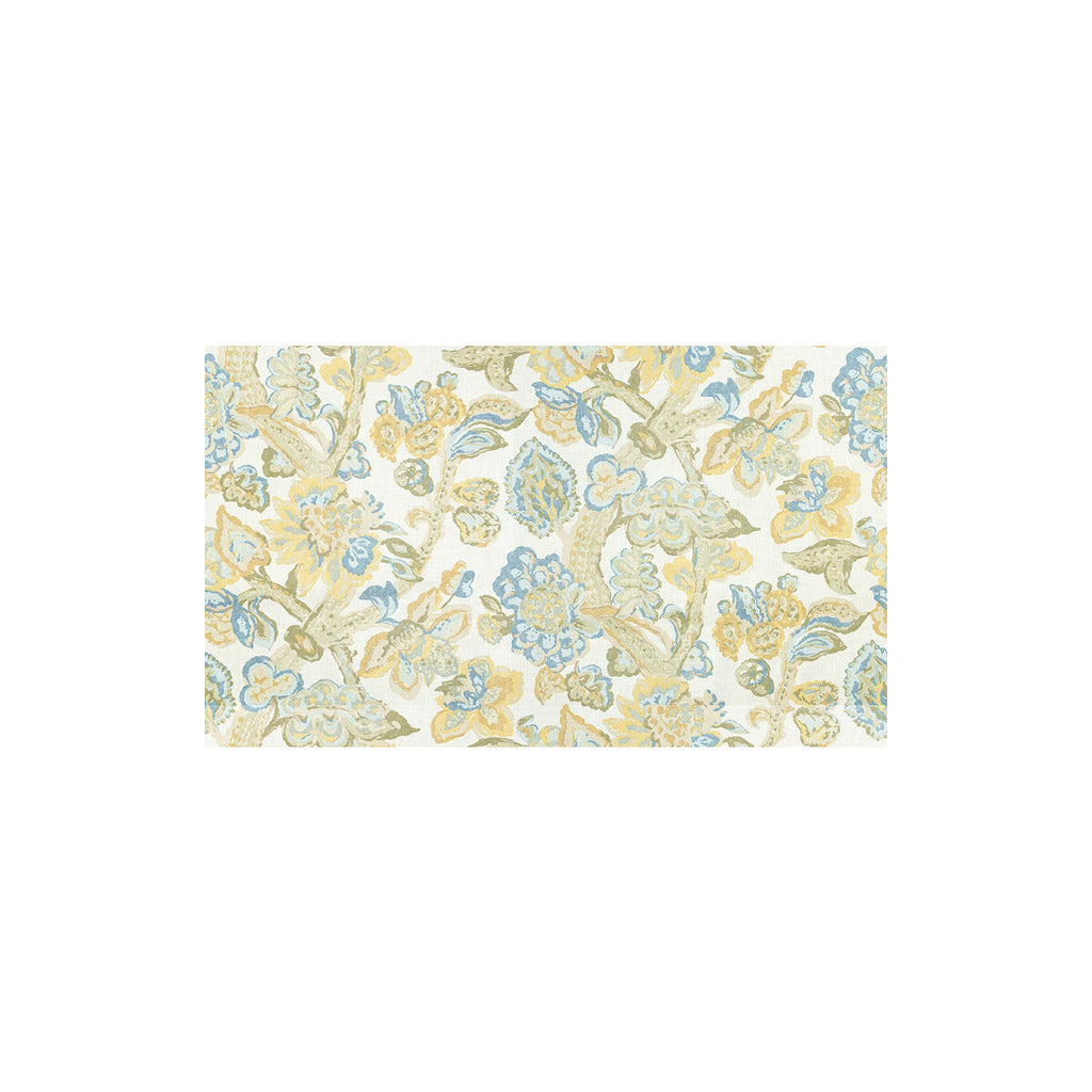 Samples and Purchasing available for La Cinta - Lemon/Blue Blue By Lee Jofa | Verdmont Collection |Botanical & Floral Jacobeans Multipurpose Print at Designer Wallcoverings and Fabrics
