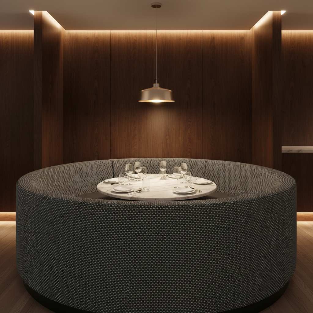 Tiny Geometric Weave Charcoal Grey Upholstered Banquette | Architectural Fabrics