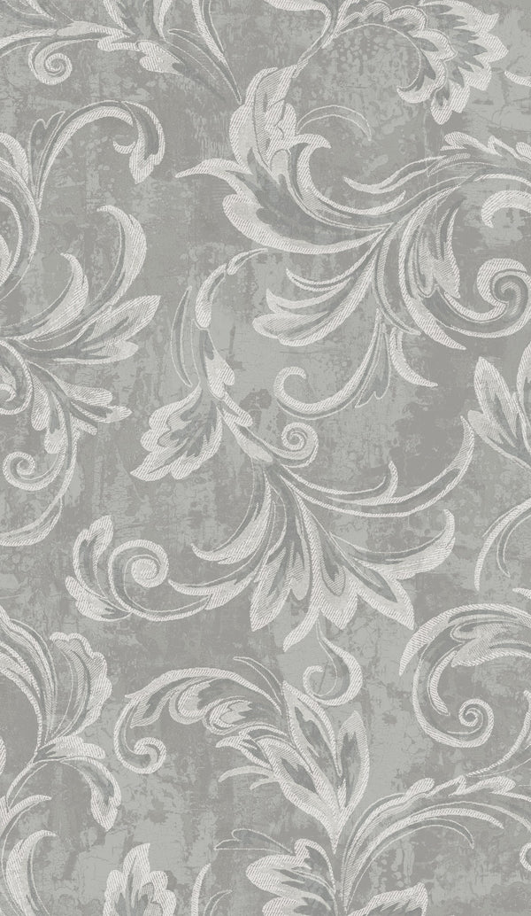 Scroll Transitional Scroll - Silver, Gray, and Ivory | Architectural Wallcoverings