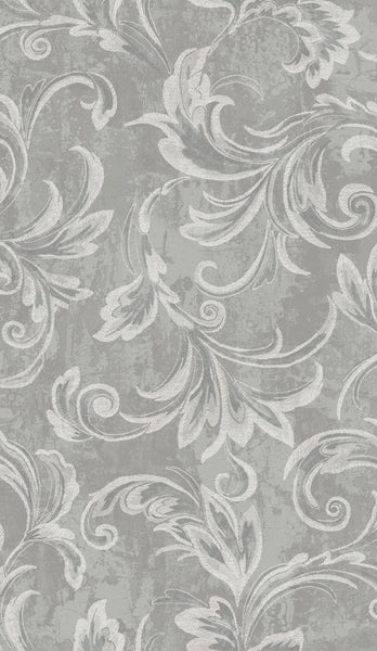 Malibu Scroll Wallpaper - Transitional Scroll - Silver, Gray, and Ivory | Malibu Wallpaper