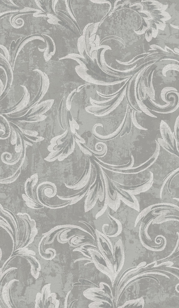 Malibu Scroll Wallpaper - Transitional Scroll - Silver, Gray, and Ivory | Malibu Wallpaper