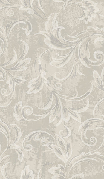 Malibu Scroll Wallpaper - Transitional Scroll - Champagne, Silver, and Ivory | Malibu Wallpaper