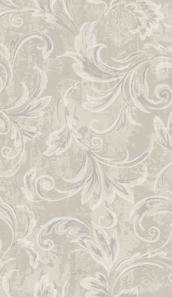 Malibu Scroll Wallpaper - Transitional Scroll - Champagne, Silver, and Ivory | Malibu Wallpaper