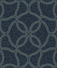 Malibu Scroll Trail Wallpaper - Transitional Geometric - Navy and Silver | Malibu Wallpaper