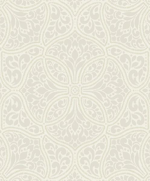 Malibu Scroll Trail Wallpaper - Transitional Geometric - Alabaster and Tan | Malibu Wallpaper