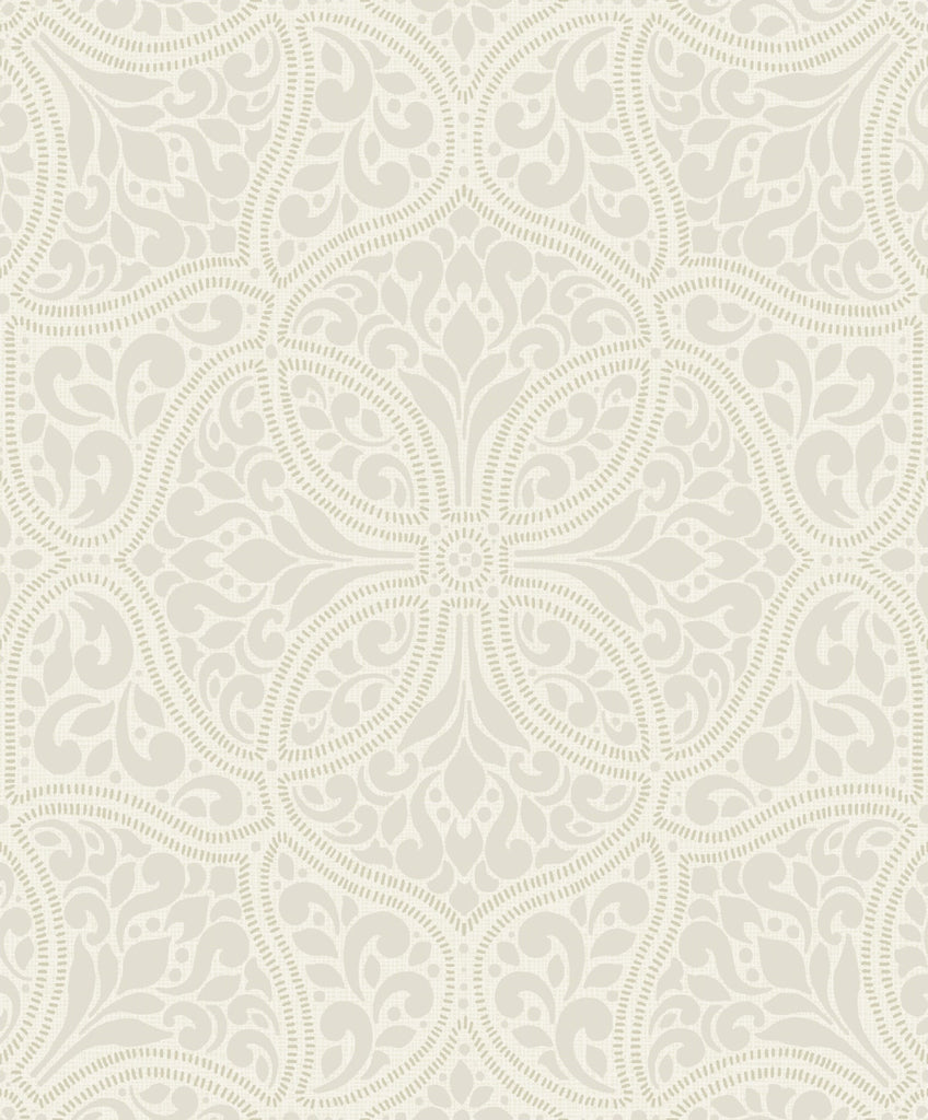 Malibu Scroll Trail Wallpaper - Transitional Geometric - Alabaster and Tan | Malibu Wallpaper