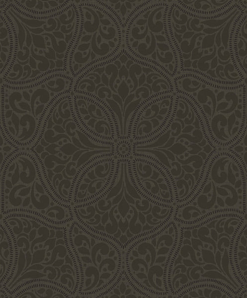 Malibu Scroll Trail Wallpaper - Transitional Geometric - Mocha and Ebony | Malibu Wallpaper