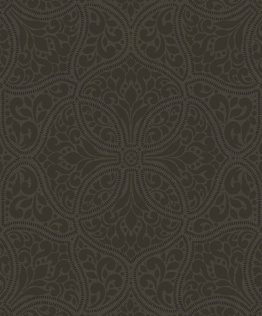 Malibu Scroll Trail Wallpaper - Transitional Geometric - Mocha and Ebony | Malibu Wallpaper