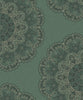 Malibu Lace Medallion Wallpaper - Transitional Geometric - Sea Green, Beige, and Ebony | Malibu Wallpaper