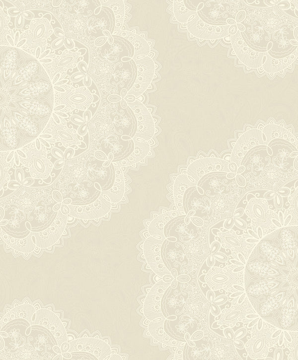 Lace Medallion Transitional Geometric - Pearl and Off-White | Architectural Wallcoverings