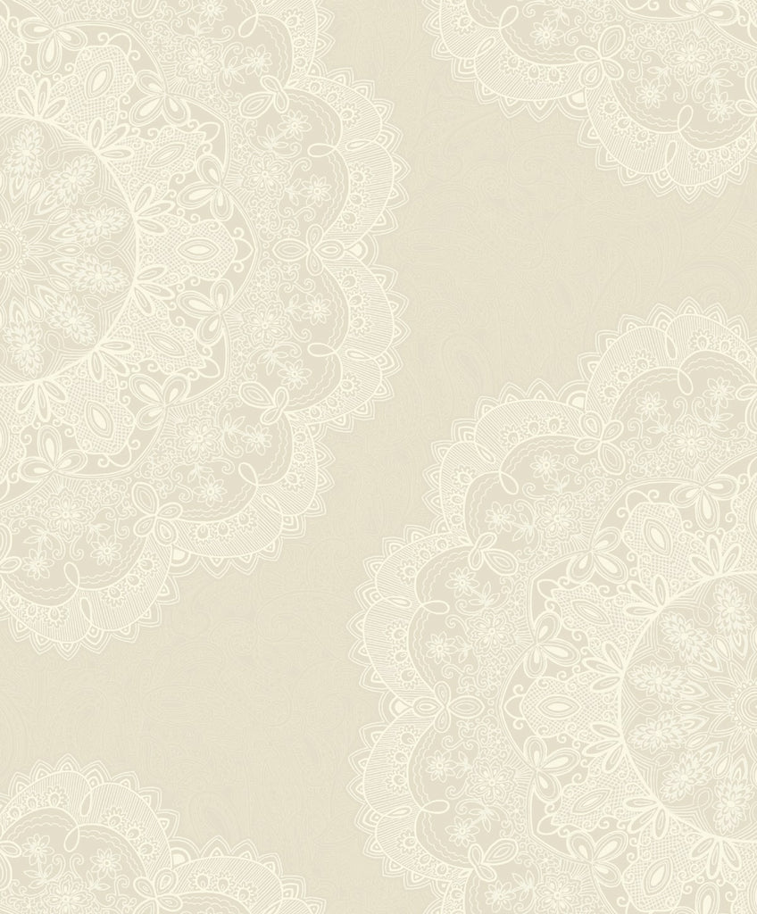 Malibu Lace Medallion Wallpaper - Transitional Geometric - Pearl and Off-White | Malibu Wallpaper