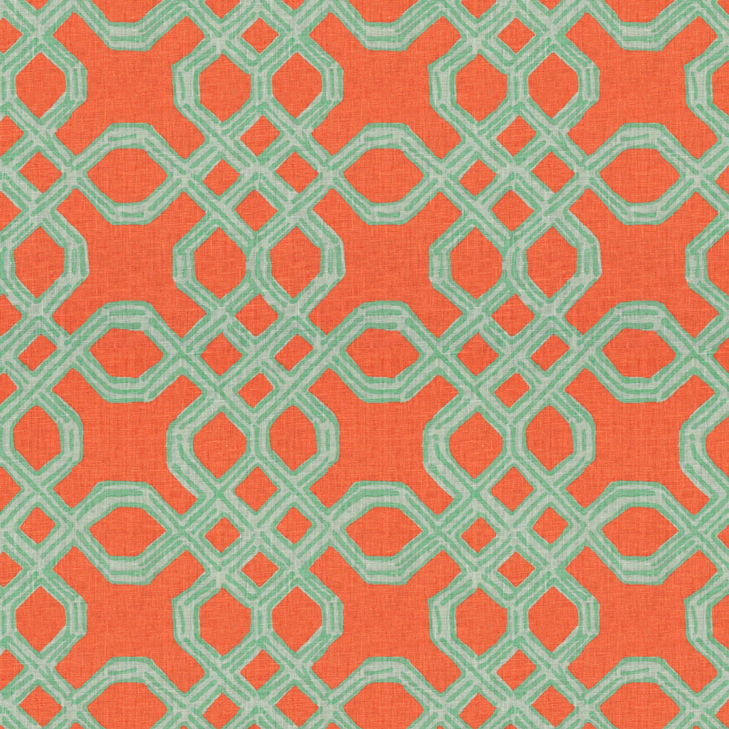 Well Connected - Aqua/Orange Orange By Lee Jofa | Lilly Pulitzer | Lattice/Scrollwork Multipurpose Print