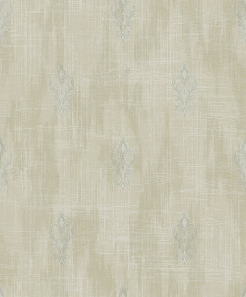 Malibu Fleur de Lis Wallpaper - Transitional Fleur De Lis - Silver and Beige | Malibu Wallpaper