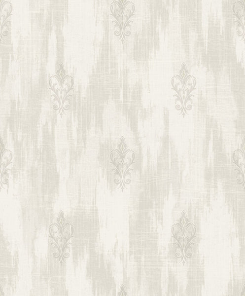 Malibu Fleur de Lis Wallpaper - Transitional Fleur De Lis - Silver and Alabaster | Malibu Wallpaper