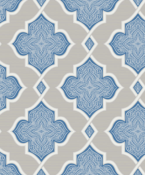 Malibu Trellis Wallpaper - Transitional Geometric - Silver, Blue, and Glitter | Malibu Wallpaper