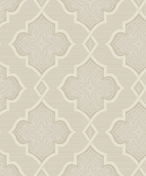 Malibu Trellis Wallpaper - Transitional Geometric - Beige, Ivory, and Glitter | Malibu Wallpaper
