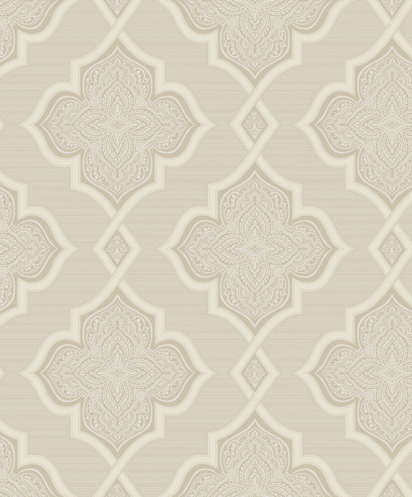 Malibu Trellis Wallpaper - Transitional Geometric - Beige, Ivory, and Glitter | Malibu Wallpaper
