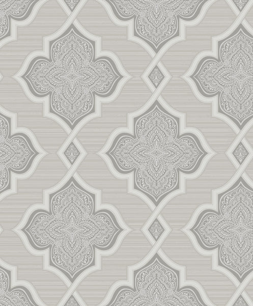 Malibu Trellis Wallpaper - Transitional Geometric - Silver, Gray, and Glitter | Malibu Wallpaper