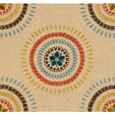 Hazel Embroidery - Teal Beige By Lee Jofa | The Karenza Collection |Medallion / Suzani / Persian  Upholstery Embroidery