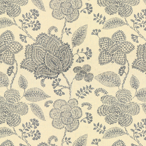Medina - Indigo Beige By Lee Jofa | The Karenza Collection |Botanical & Floral Jacobeans Multipurpose Print