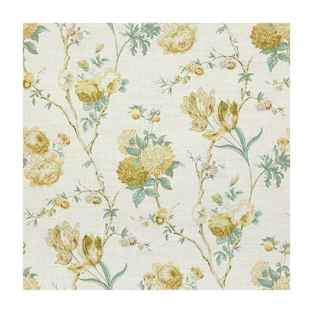 Samples and Purchasing available for Allegra Linen - Green/Aqu Multi By Lee Jofa | Parish-Hadley |Botanical & Floral  Multipurpose Print at Designer Wallcoverings and Fabrics