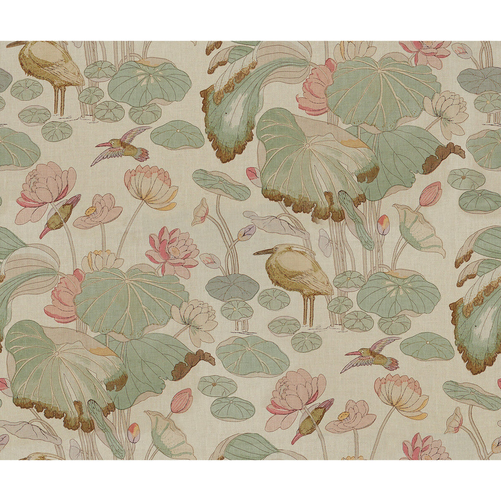 Samples and Purchasing available for Nympheus Twill - Shell/Jade Multi By Lee Jofa |  |Botanical & Floral Flora & Fauna Multipurpose Print at Designer Wallcoverings and Fabrics