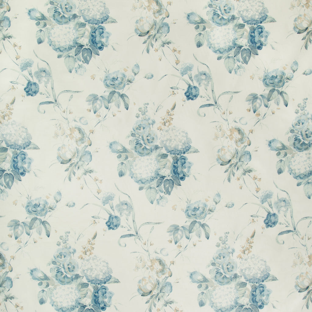 Rayure Fleurie - Blue/Green Blue By Brunschwig & Fils | Madeleine Castaing |Botanical & Floral Stripes Multipurpose Print