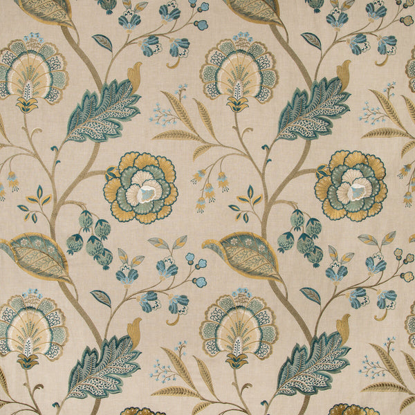 Aston Embroidery - Teal Teal By Lee Jofa | Manor House |Botanical & Floral Jacobeans Multipurpose Embroidery
