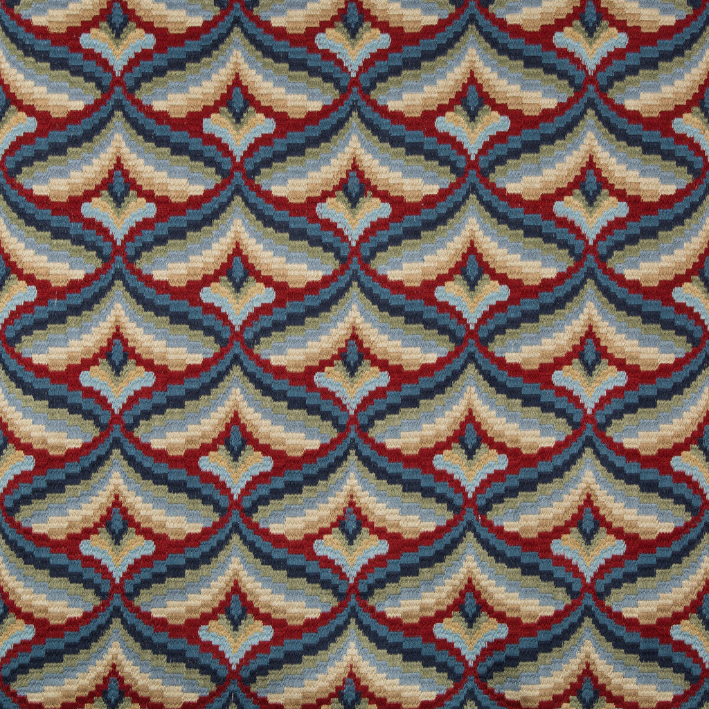 Samples and Purchasing available for Giles Embroidery - Red/Blue Multi By Lee Jofa | Manor House | Flamestitch Multipurpose Embroidery at Designer Wallcoverings and Fabrics