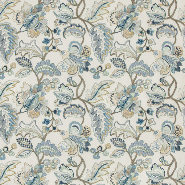 Orford Embroidery - Blue/Gold Multi By Lee Jofa | Manor House |Botanical & Floral Jacobeans Multipurpose Embroidery