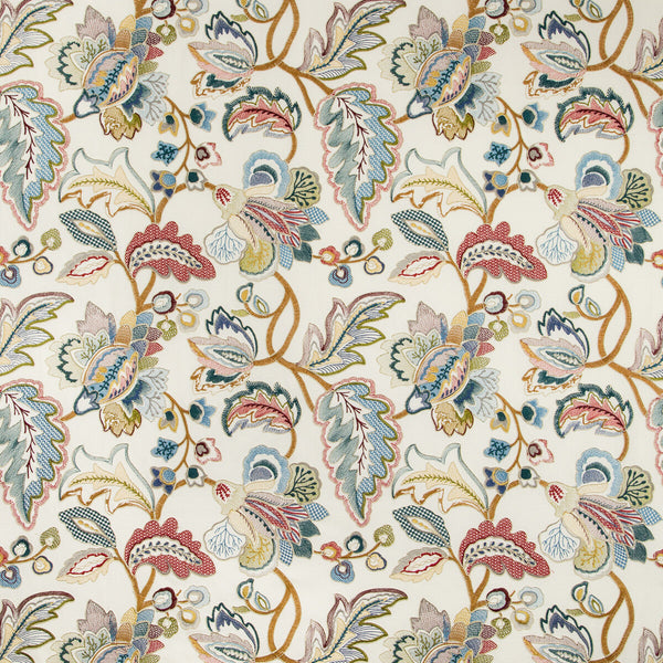 Orford Embroidery - Red/Blue Multi By Lee Jofa | Manor House |Botanical & Floral Jacobeans Multipurpose Embroidery