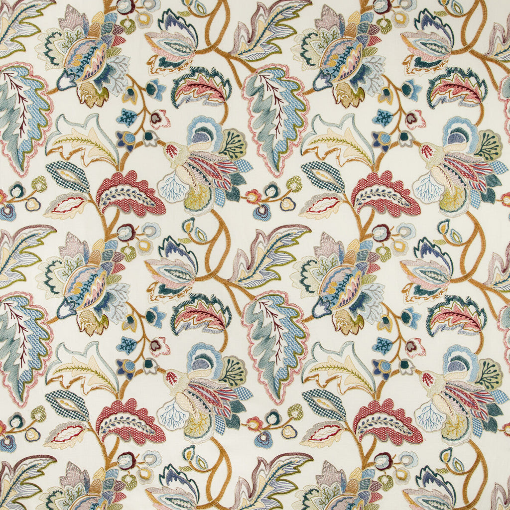 Samples and Purchasing available for Orford Embroidery - Red/Blue Multi By Lee Jofa | Manor House |Botanical & Floral Jacobeans Multipurpose Embroidery at Designer Wallcoverings and Fabrics