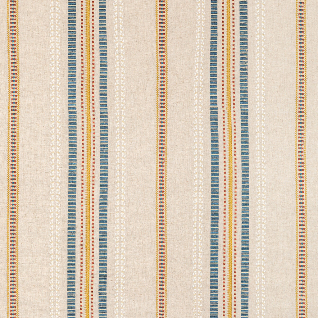Samples and Purchasing available for Nautique Emb - Denim/Gold Blue By Lee Jofa | Oscar De La Renta Iv |Global Stripes Multipurpose Embroidery at Designer Wallcoverings and Fabrics