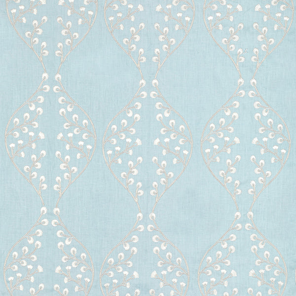 Lillie Embroidery - Sky Blue By Lee Jofa | Summerland |Botanical & Floral Lattice/Scrollwork Drapery Embroidery