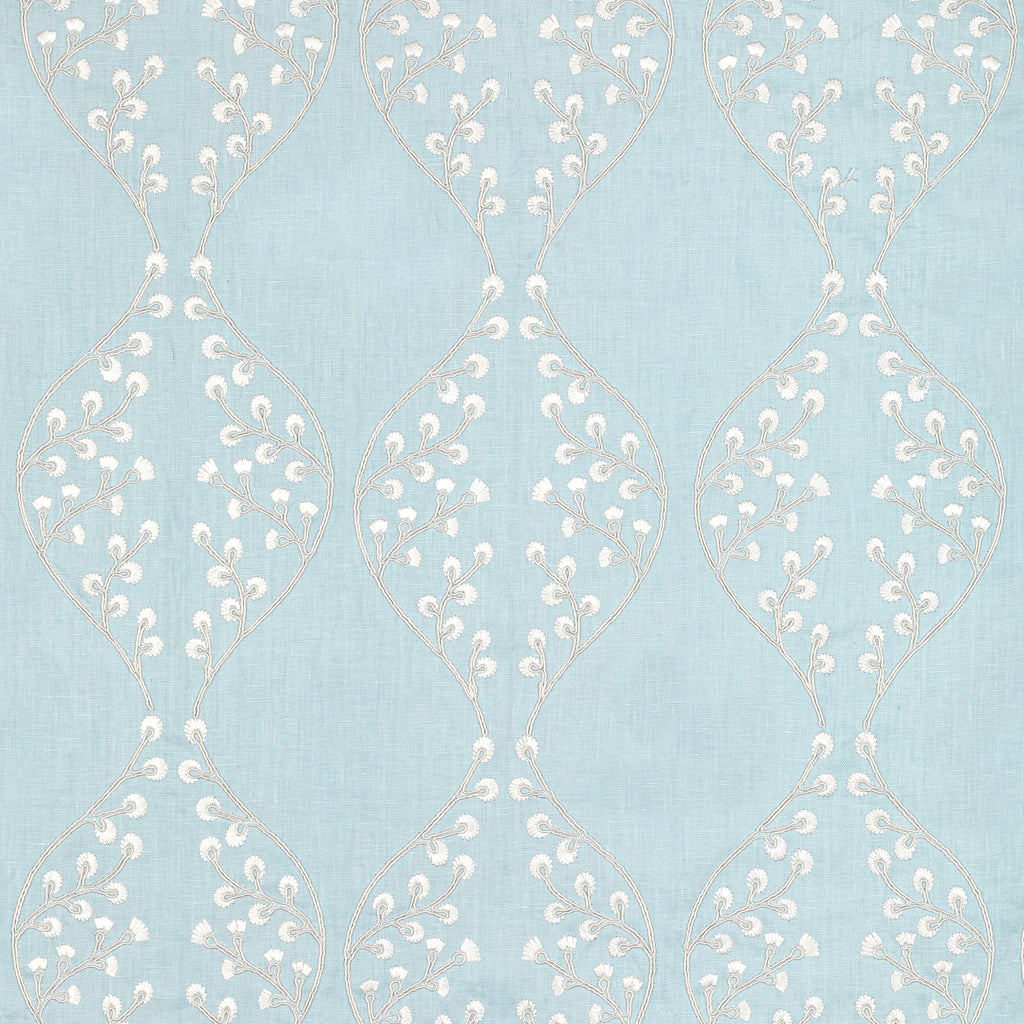 Lillie Embroidery - Sky Blue By Lee Jofa | Summerland |Botanical & Floral Lattice/Scrollwork Drapery Embroidery