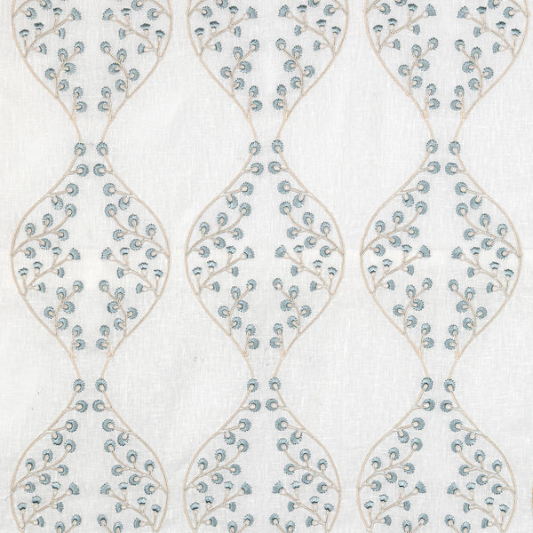 Lillie Sheer - Ivory/Blue Blue By Lee Jofa | Summerland |Botanical & Floral Lattice/Scrollwork Drapery Embroidery