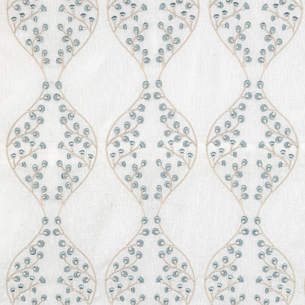 Lillie Sheer - Ivory/Blue Blue By Lee Jofa | Summerland |Botanical & Floral Lattice/Scrollwork Drapery Embroidery