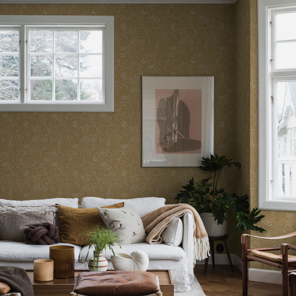 Nocturne Parchment Room Setting | Schumacher Wallpaper